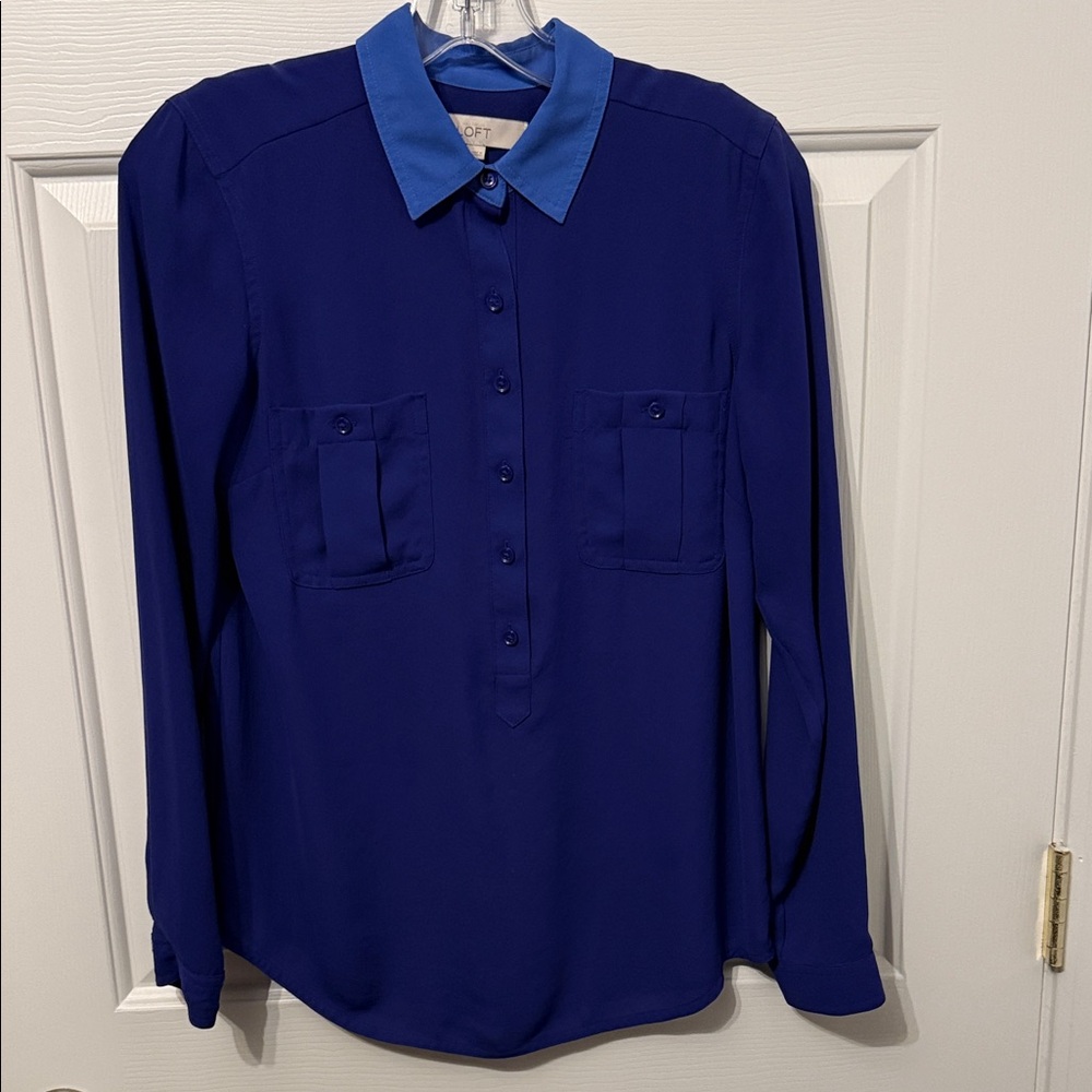 LOFT Royal Blue Blouse with Contrast Collar
